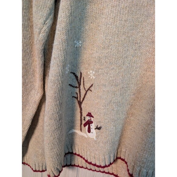 Croft & Barrow Women Sweater Full Zip Large Beige Graphic Snowman Tree NWT - Picture 5 of 8